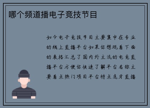 哪个频道播电子竞技节目