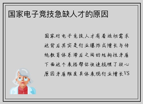 国家电子竞技急缺人才的原因